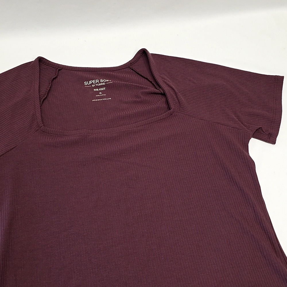Torrid Top Women 0 Brown Super Soft Rib Knit Square Neck Short Sleeve Raglan
